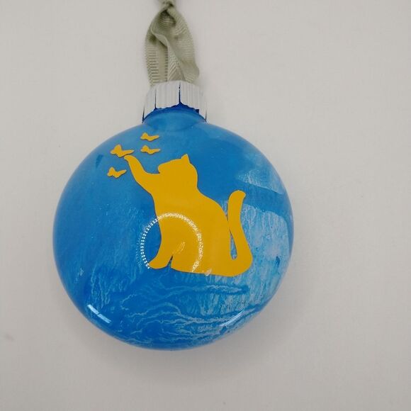 Handmade Cat Christmas  Ornament Decorations Blue Yellow Plastic Bulb - Picture 4 of 6